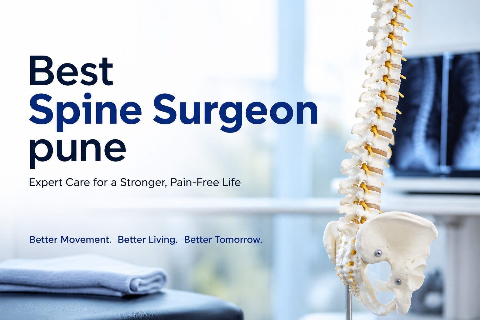 3D anatomical spine model in a modern clinical setting representing advanced spine surgery and orthopedic care in Pune.