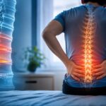 Illustration of lower back pain with highlighted spine anatomy, showcasing spinal health, back pain treatment, and advanced spine care.