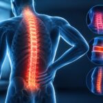 3D medical illustration highlighting the human spine with an emphasis on spinal health, back pain, and advanced spine treatment concepts.