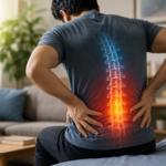 Person experiencing severe lower back pain while seated